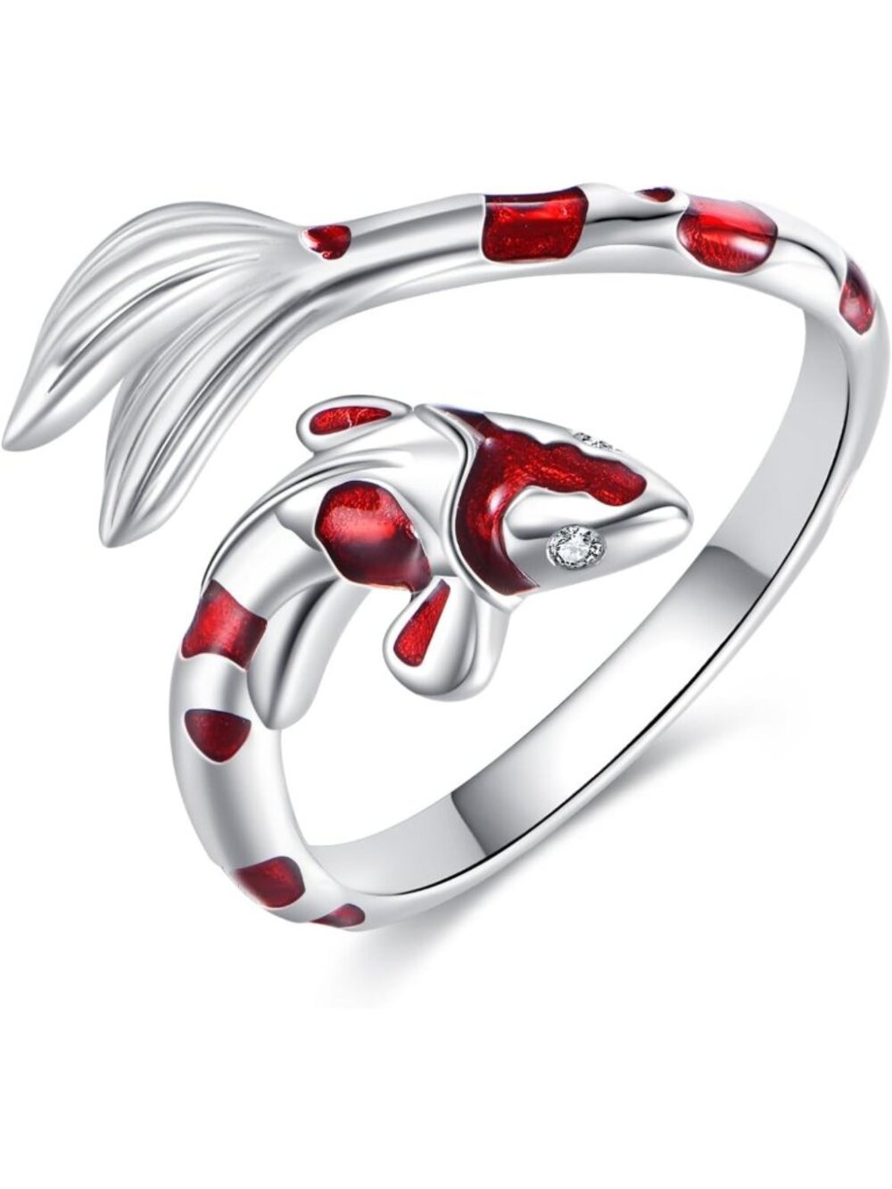 Adjustable Sterling Silver Koi Fish Snake Ring for Women - Lucky Open Jewelry